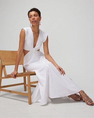 Deep V-Neck Midi Dress with Cut-outs