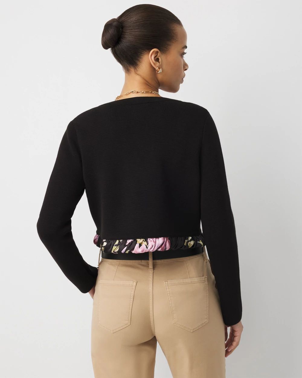 Satin Trim Cropped Cardigan click to view larger image.