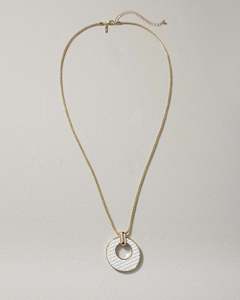 White & Goldtone Leather Pendant Necklace click to view larger image.