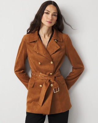 Faux Suede Trench Coat
