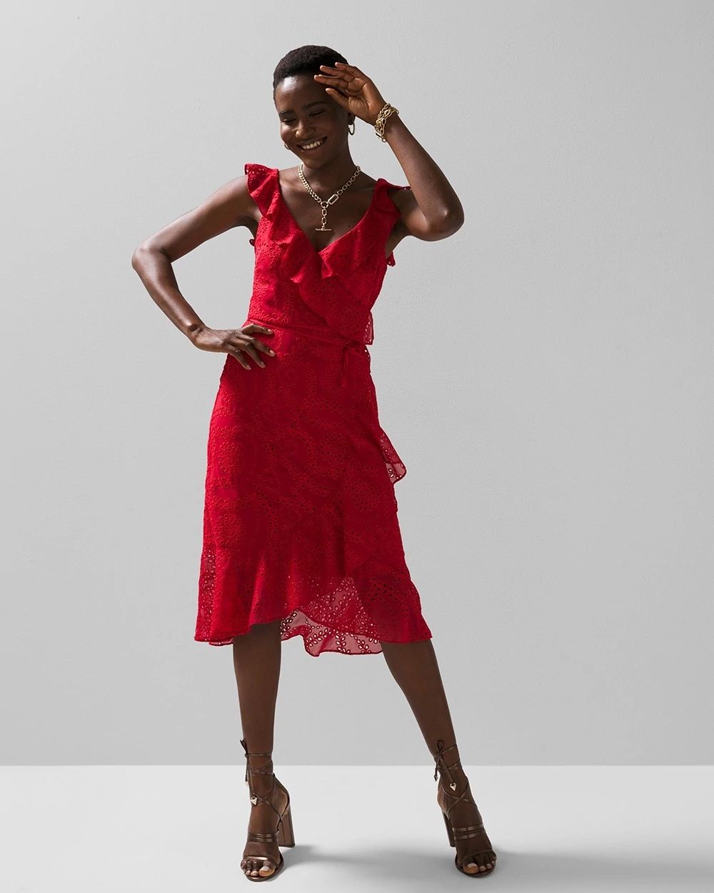 Eyelet Ruffle Wrap Dress
