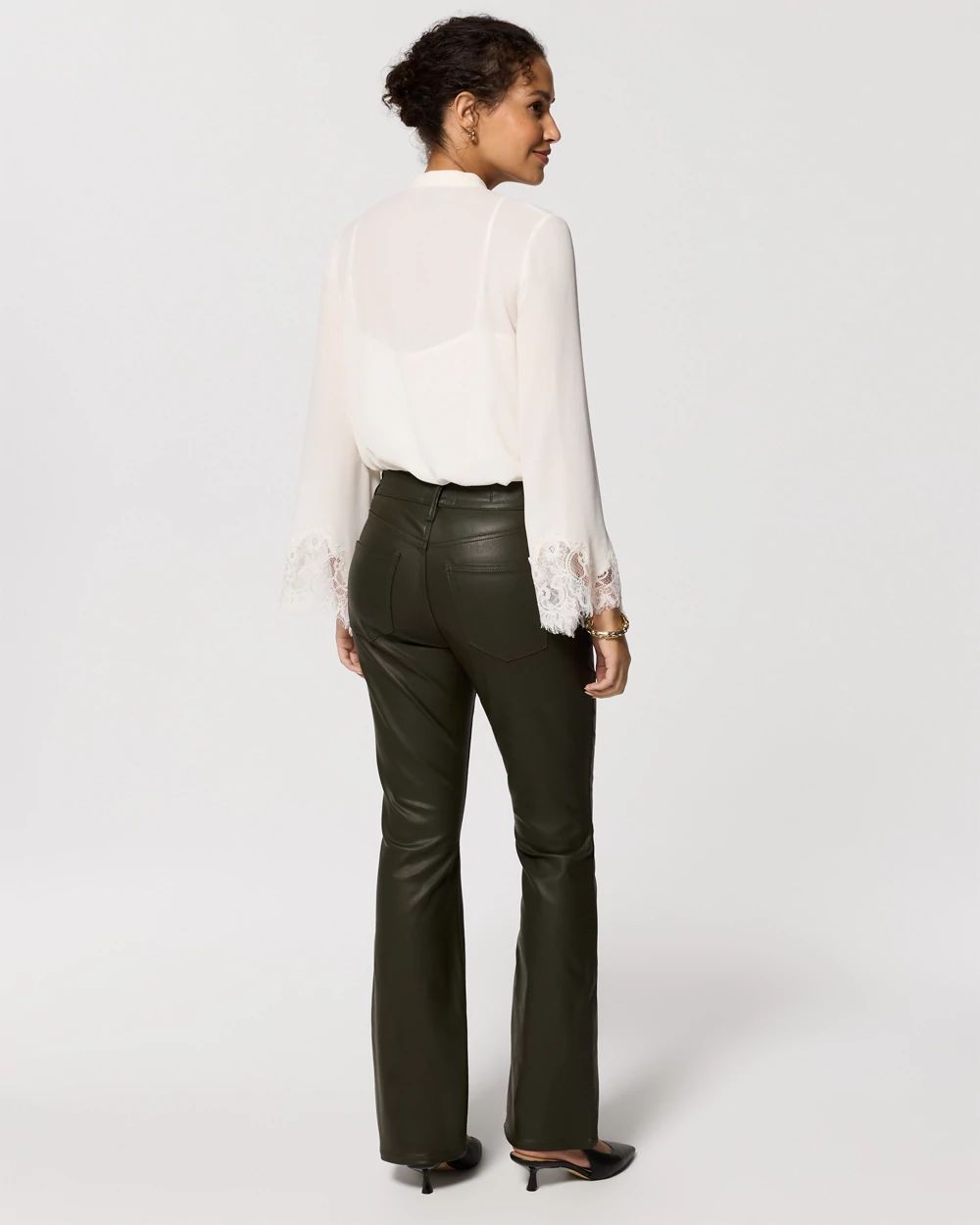 Coated High-Rise Micro Bootcut Jeans click to view larger image.