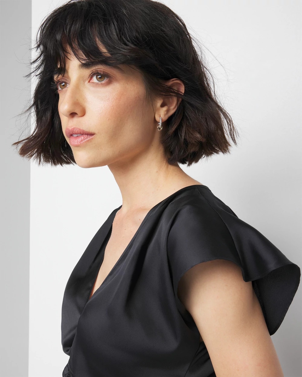 Ruched Front Flutter Sleeve Shell Top