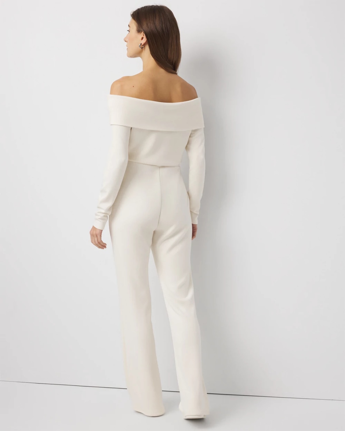 White House Black Market Petite Off-the-shoulder Fold-over Jumpsuit In White