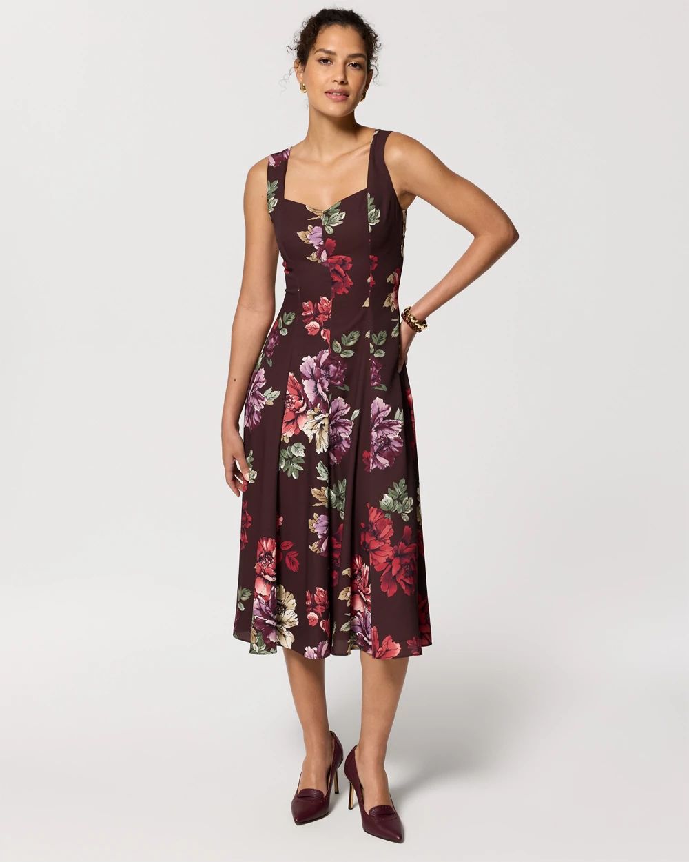 Sweetheart Neck Crepe Midi Dress