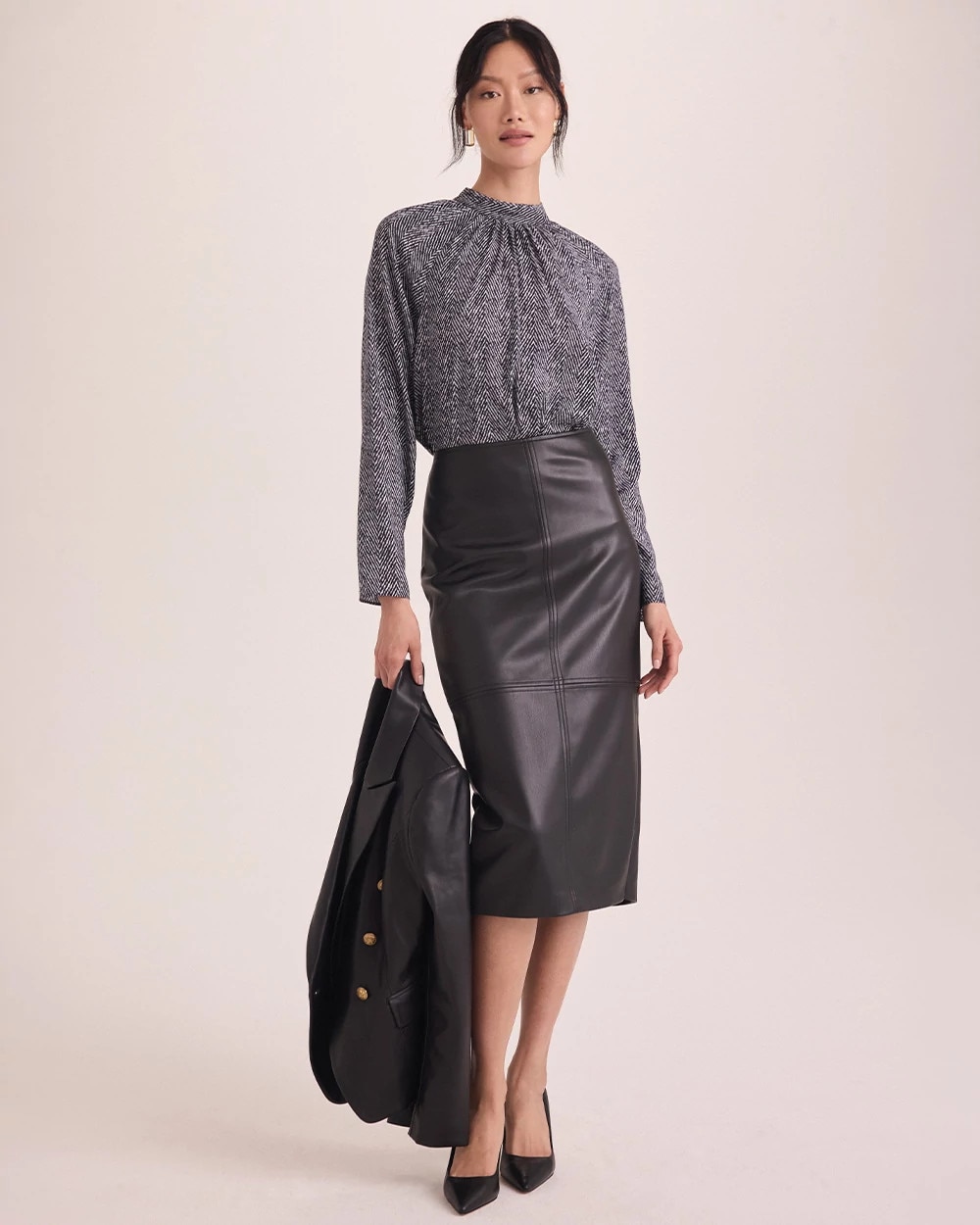 Faux Leather Midi Pencil Skirt