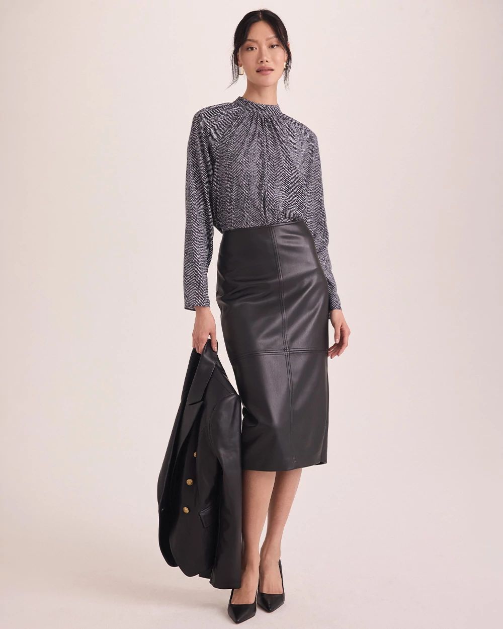 Faux Leather Midi Pencil Skirt