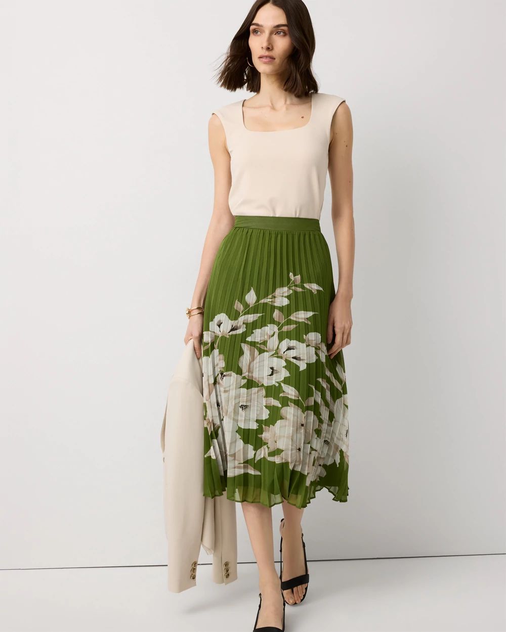 Pleated Chiffon Midi Skirt