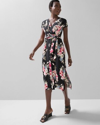 Button-Front Midi Wrap Dress