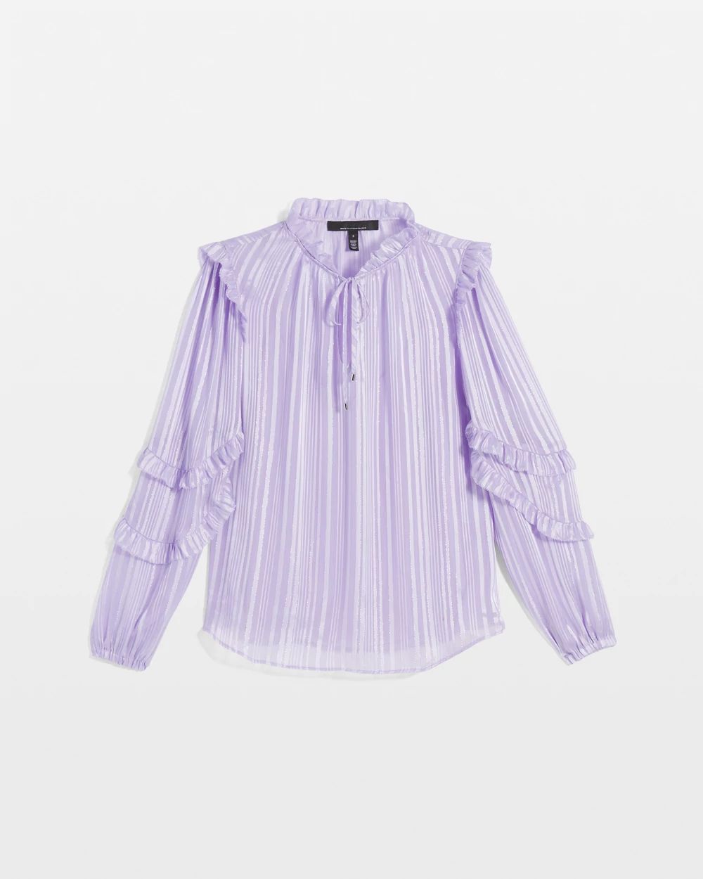 Ruffle Sleeve Sheer Striped Blouse click to view larger image.