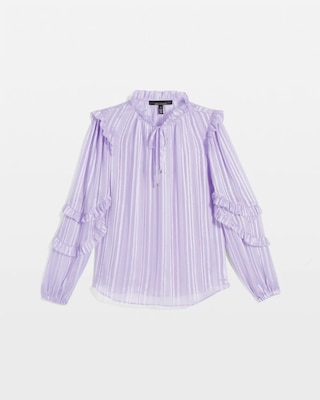 Ruffle Sleeve Sheer Striped Blouse click to view larger image.