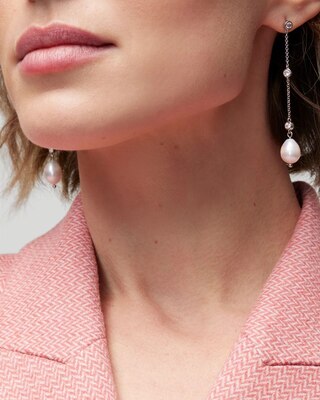 Silver Fresh Water Pearls Crystal Linear Earrings