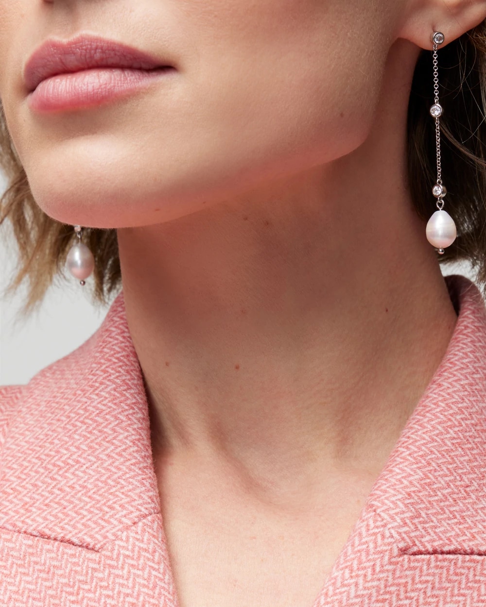 Silver Fresh Water Pearls Crystal Linear Earrings