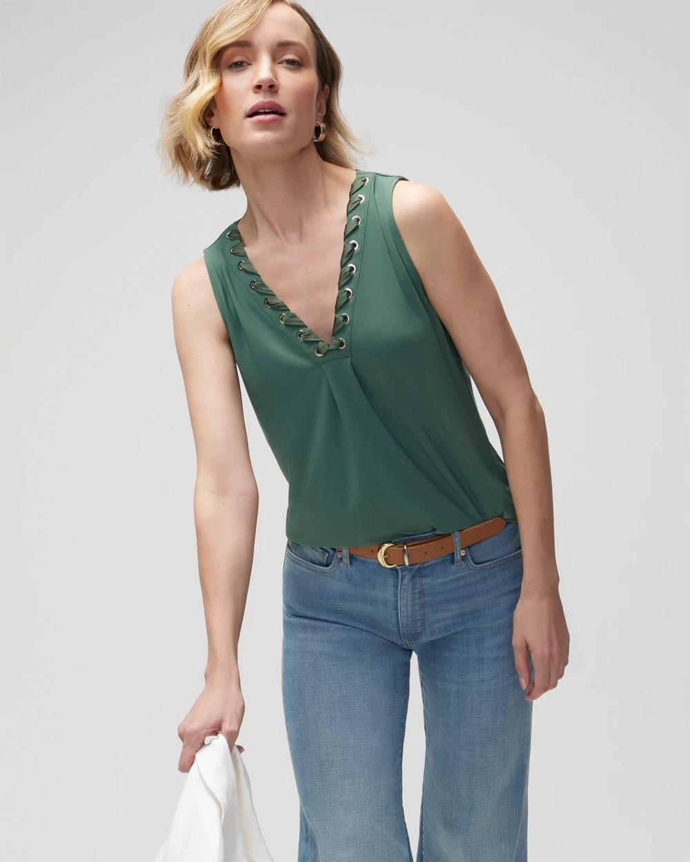 Matte Jersey Lace Notch Neck Tank