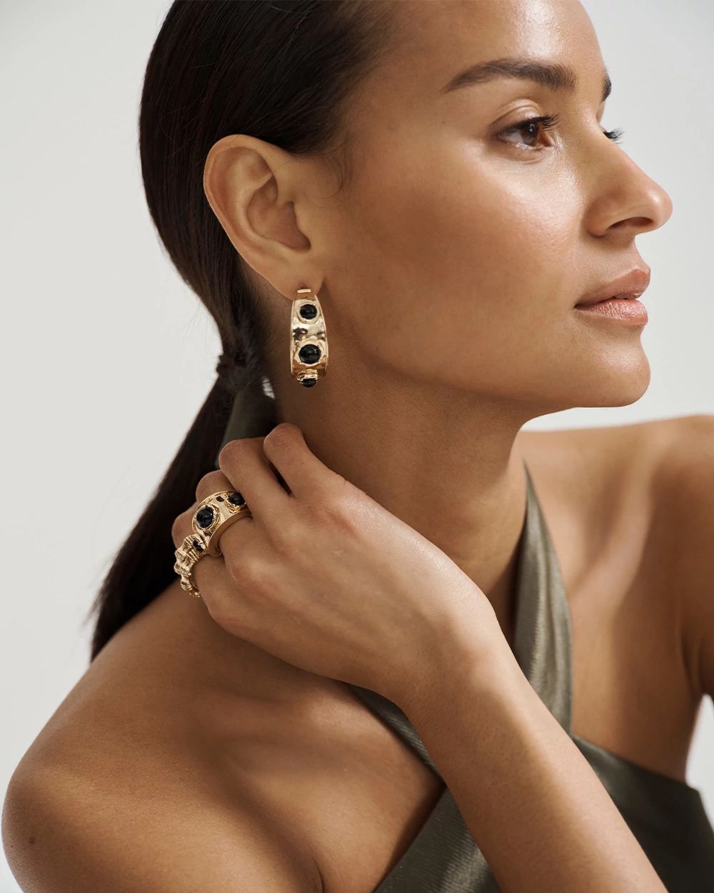 Black Cap Hoop Earrings