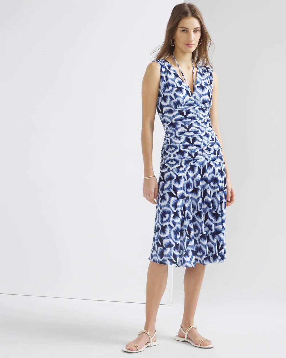 Ruched Tie-Shoulder Midi Dress