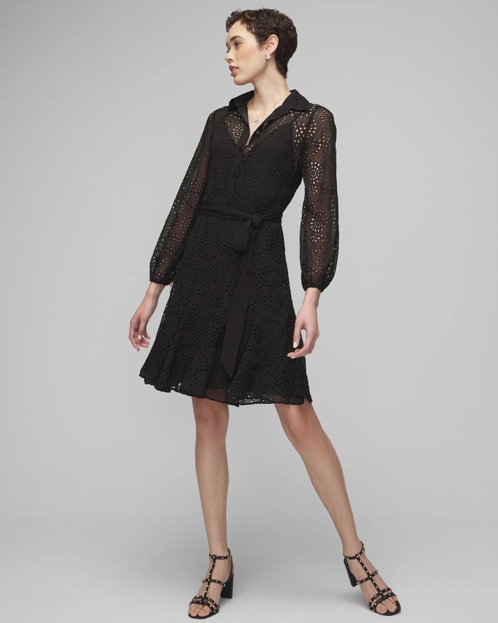 Long Sleeve Eyelet Shirt Dress