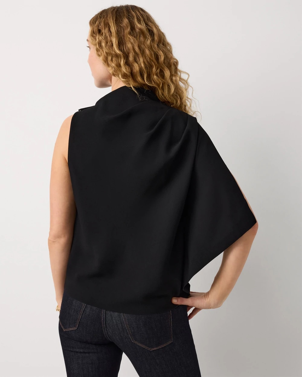 Draped High Neck Crepe Shell