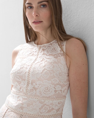 Sleeveless All-Over Lace Fit-and-Flare Godet Dress