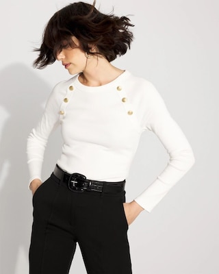 WHBM FORME™ Ribbed Stretch Button Long-Sleeve Tee