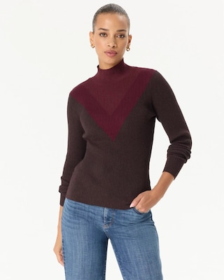 Colorblock Ribbed Mock Neck Sweater