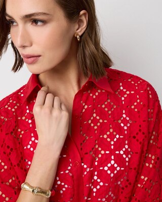 Eyelet Button Front Cotton Shirt click to view larger image.