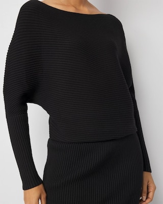 Off-Shoulder Ribbed Sweater Dress click to view larger image.