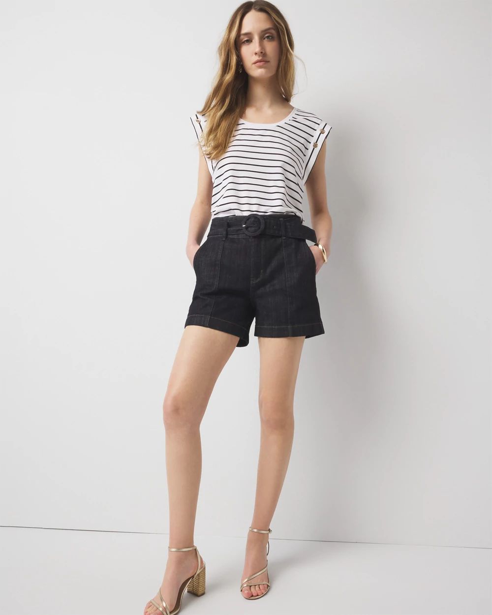 Petite Extra High-Rise Belted Denim Short