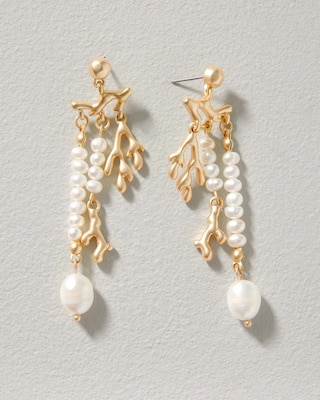 Pearl, Coral & Goldtone Earrings