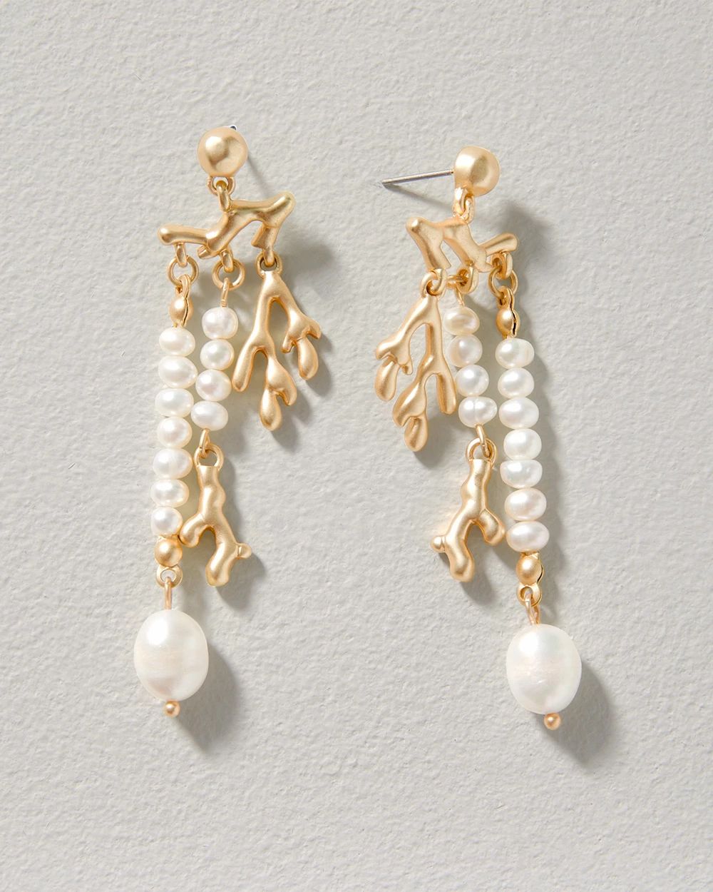 Pearl, Coral & Goldtone Earrings