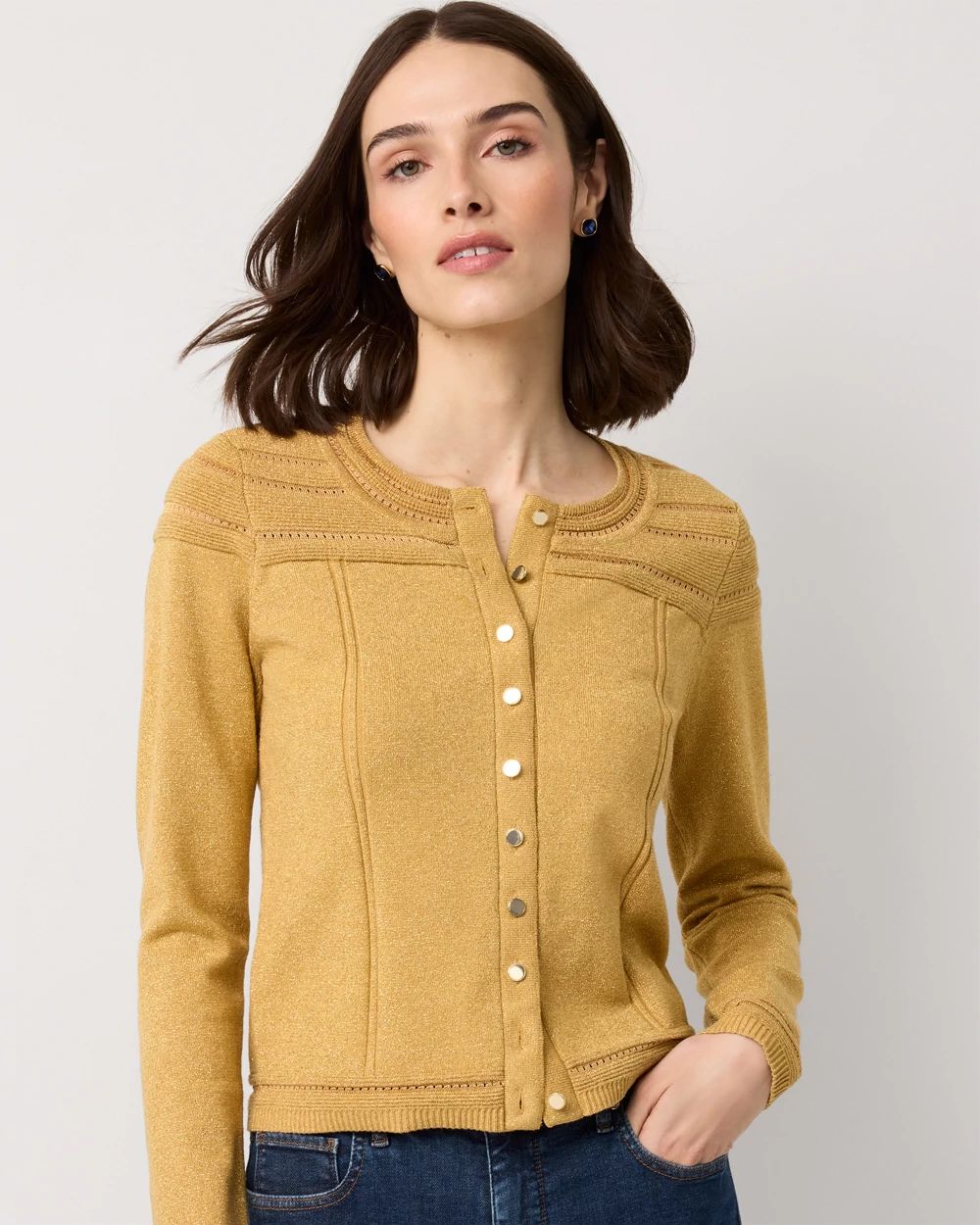 Petite Metallic Pointelle Knit Cardigan