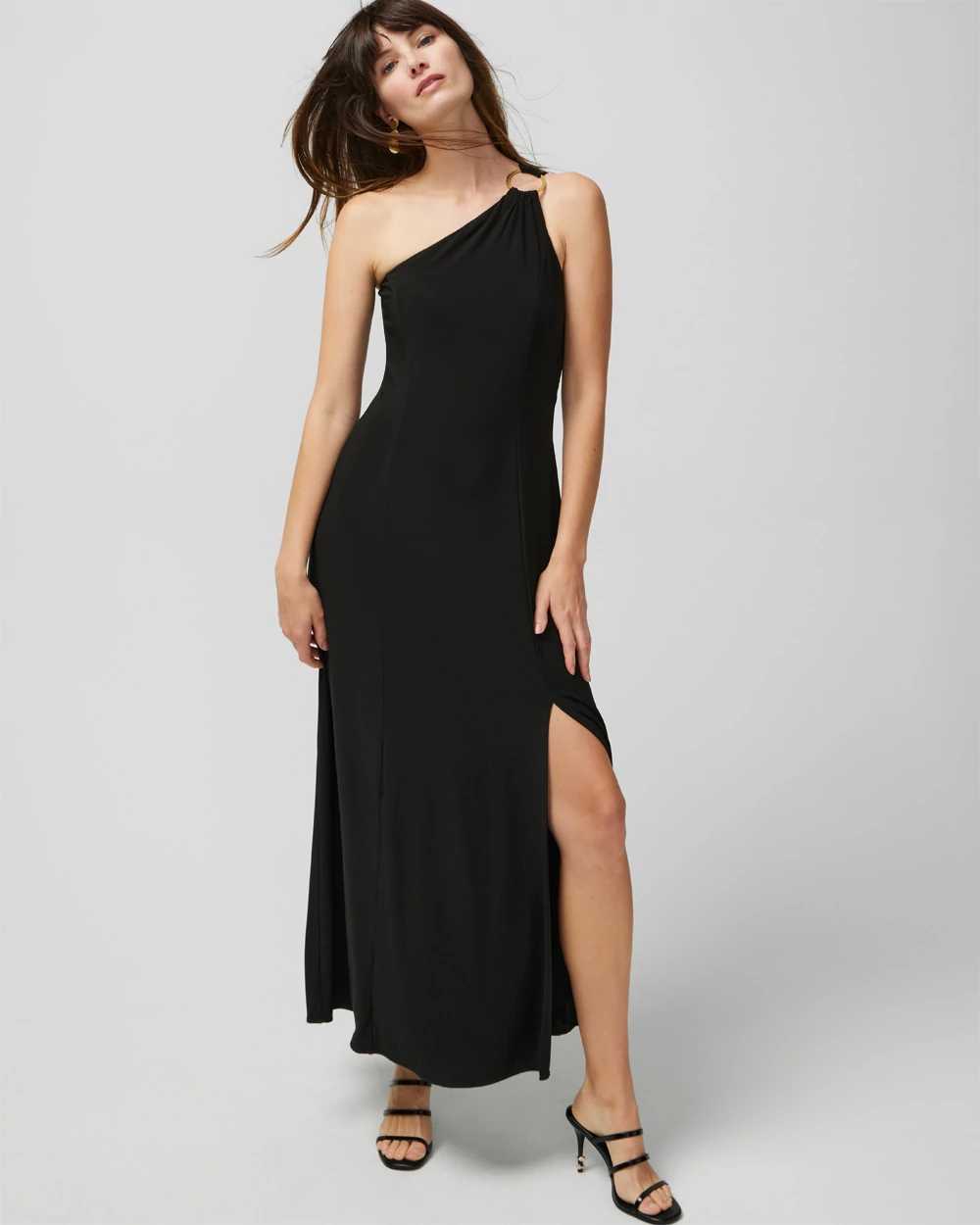 One-Shoulder Slit Leg Matte Jersey Maxi Dress