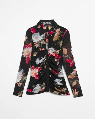 Mesh Ruched Long Sleeve Shirt