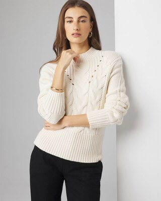 Cabled Mock Neck Pullover Sweater
