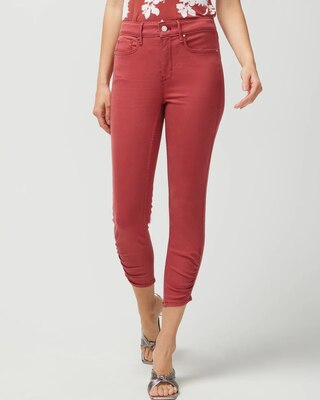 High Rise Ruched Hem Skinny Crop Jeans