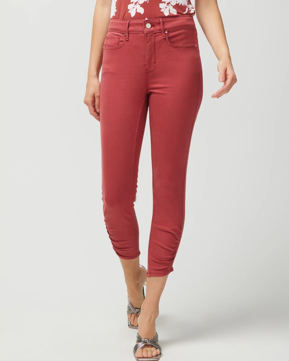 High Rise Ruched Hem Skinny Crop Jeans