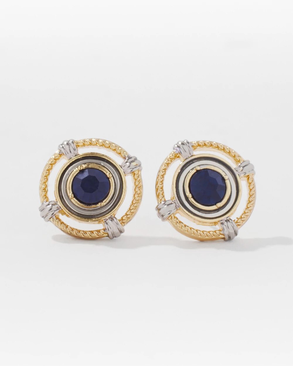 Coin + Blue Stone Stud Earrings - image 1