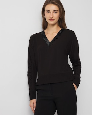 Embellished V-neck Top