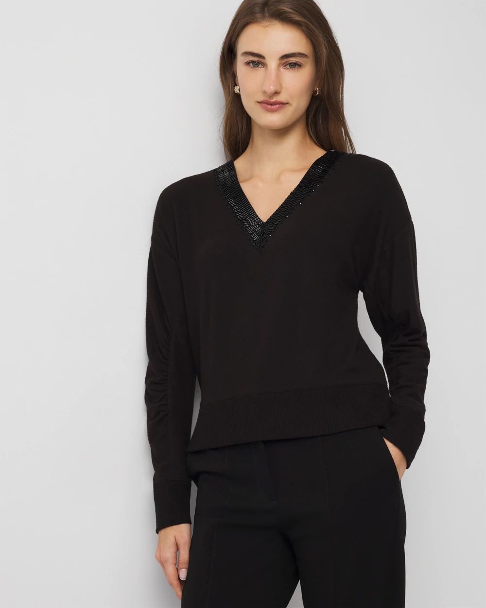 Embellished V-neck Top