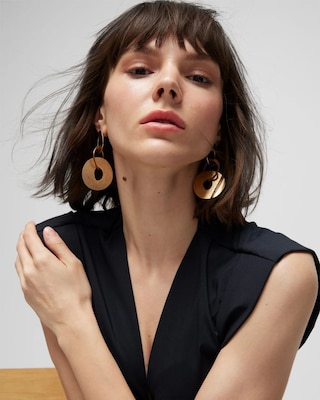Goldtone Brushed Disc Drop Earrings click to view larger image.