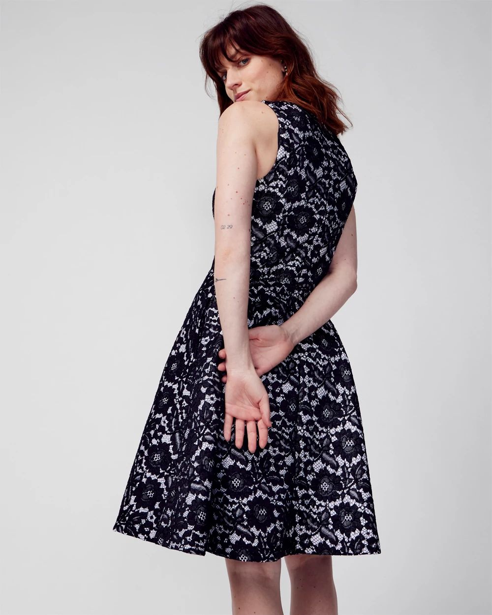 Sleeveless Bonded Lace Fit-and-Flare Dress