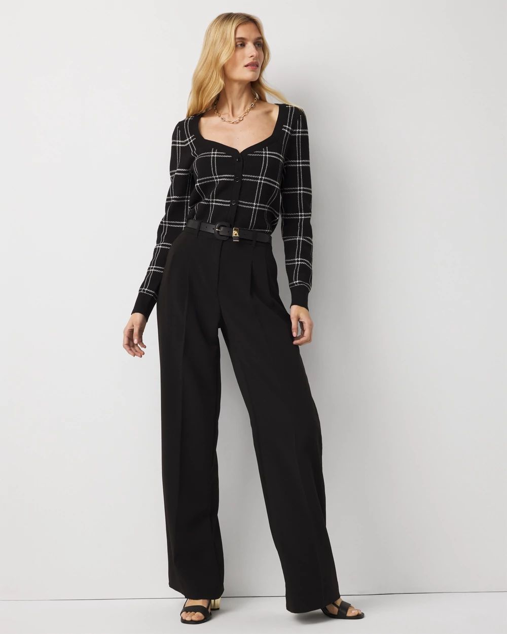 Petite Sweetheart Neck Plaid Cardigan