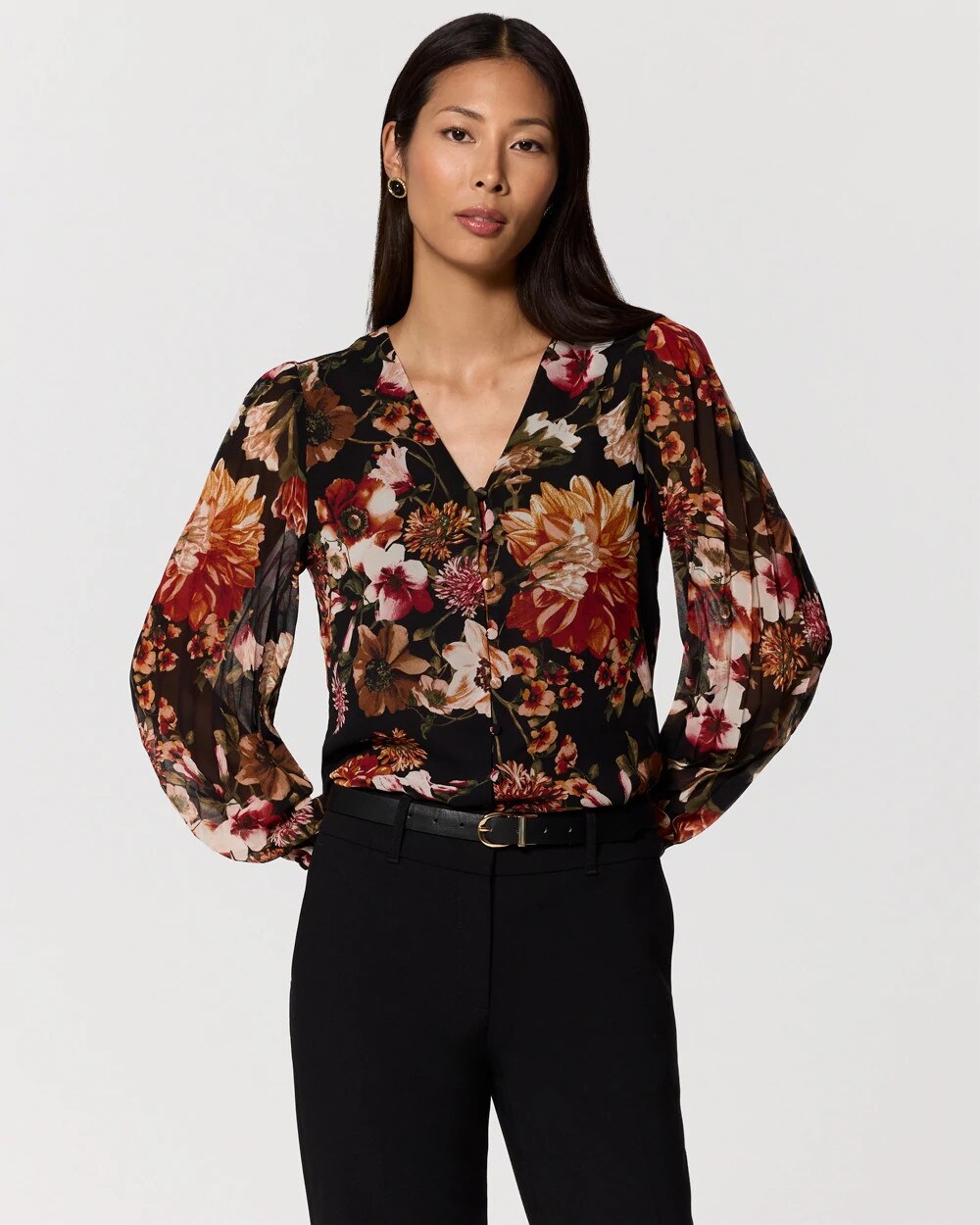 Pleated Sleeve Chiffon Blouse