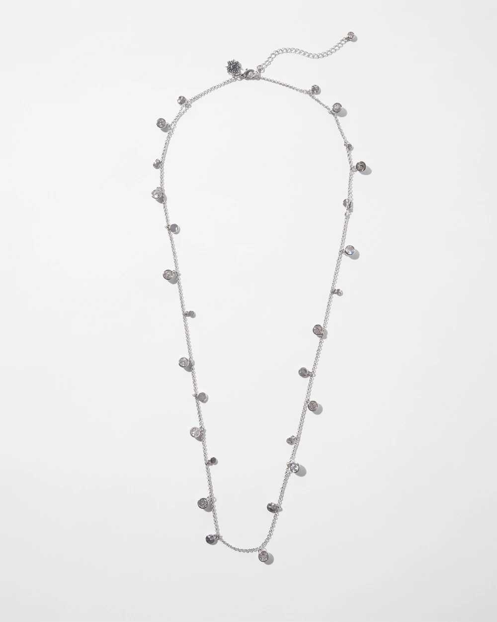 Silver Crystal Long Disc Necklace click to view larger image.
