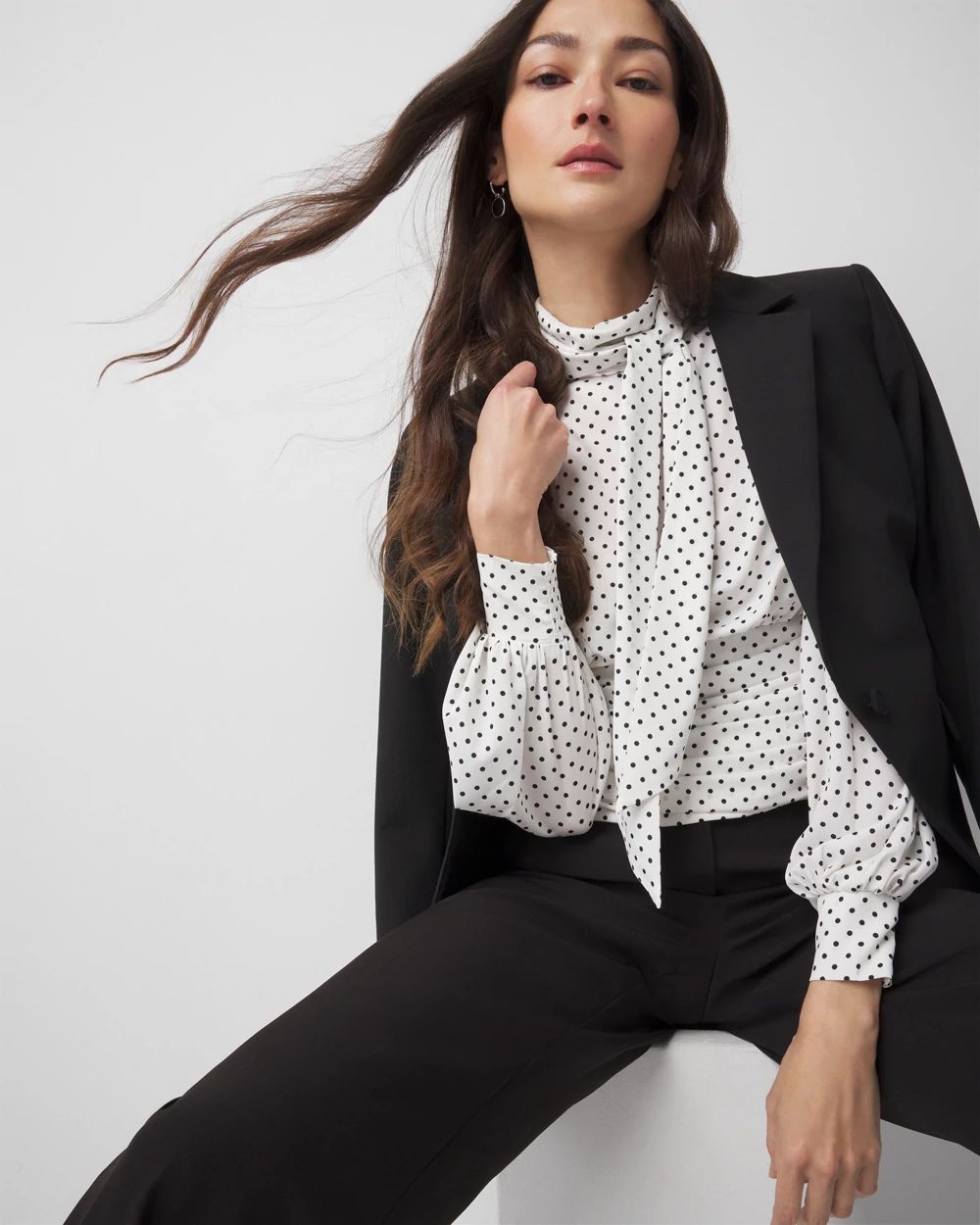 Tie-Neck Shirred Blouse click to view larger image.