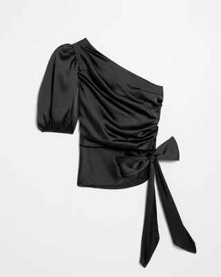 One Shoulder Satin Tie Blouse
