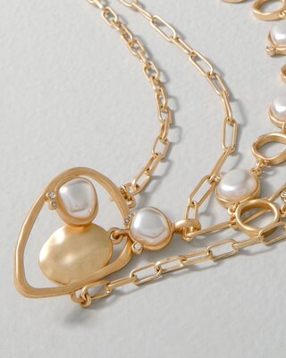 Goldtone Faux Pearl Multi-Strand Short Necklace