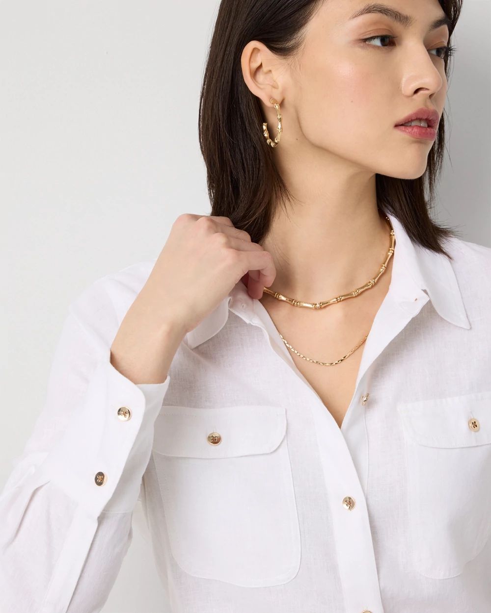 Linen-Blend Button Front Shirt