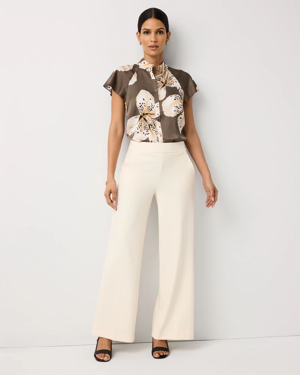 High-Rise Flat-Front Wide-Leg Pant