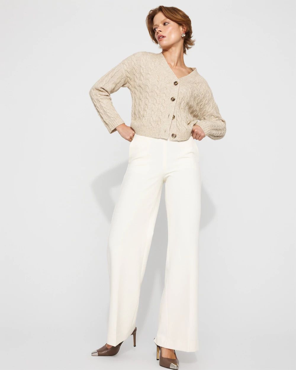 High-Rise Flat-Front Wide-Leg Pant
